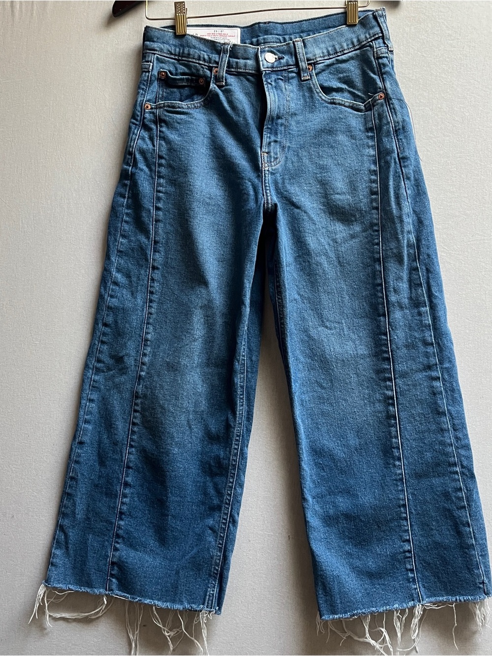 GAP Women's High-Waist Wide Leg Raw Hem Blue Denim Jeans - 8P 29"